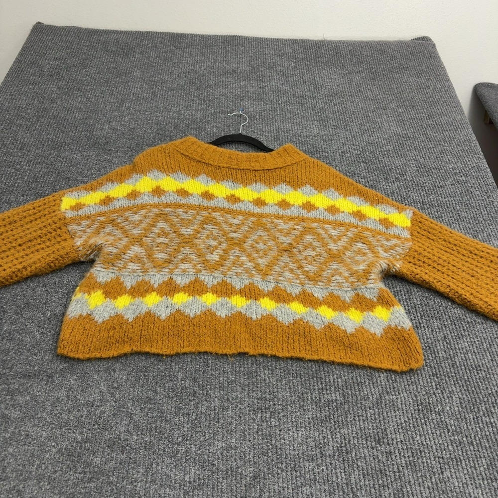Free People Sweater Womens S Orange Knit Fair Isle Cropped Chunky Boho Style